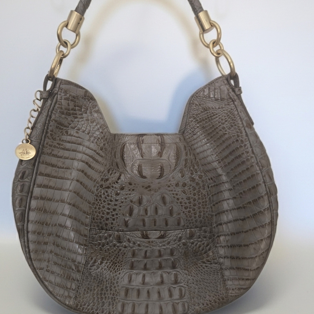 Brahmin Crocodile-Embossed Brown Shoulder Bag